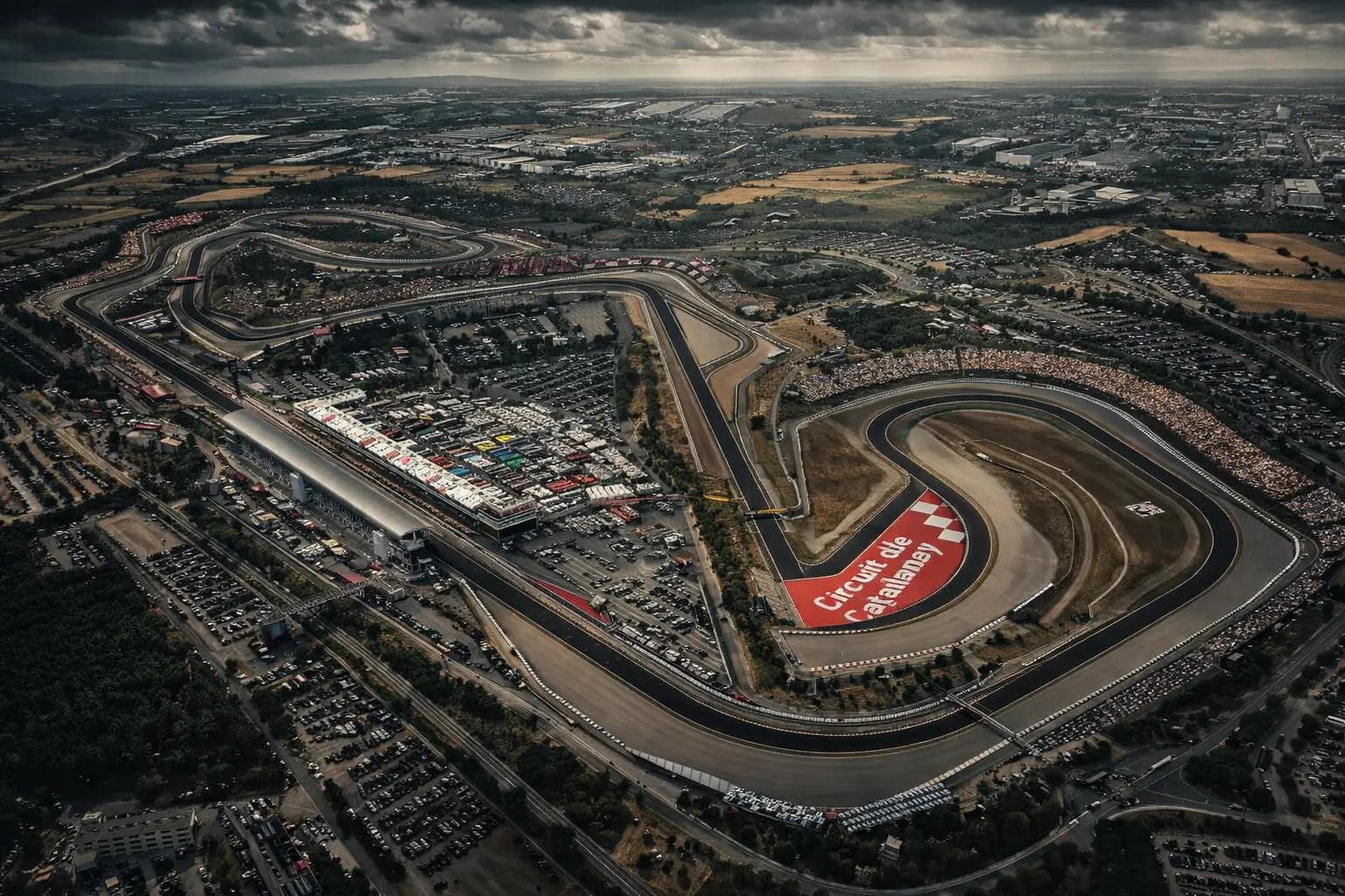 Aerial view of Circuit de Barcelona-Catalunya for riders planning MotoGP Catalunya motorcycle transport