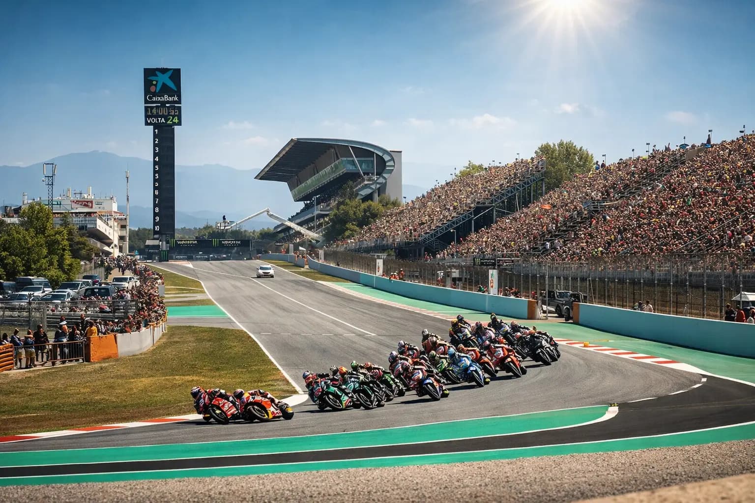 MotoGP Catalunya race action at Circuit de Barcelona-Catalunya for motorcycle transport planning